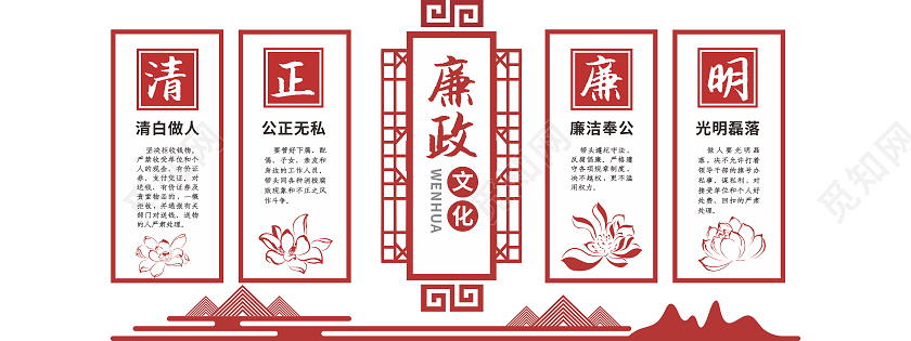 红色中式风格廉洁廉政文化墙