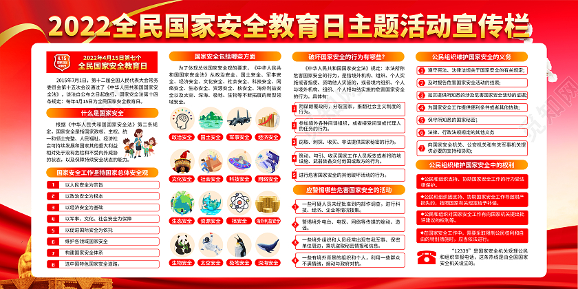 红色风格全民国家安全教育日宣传栏中国全民国家安全教育日宣传栏