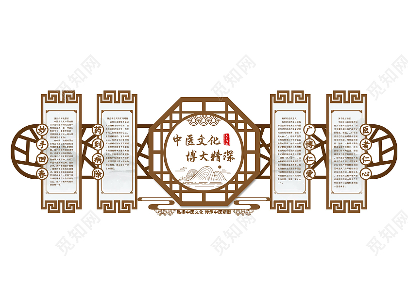 棕色中国风中医文化博大精深中医文化墙