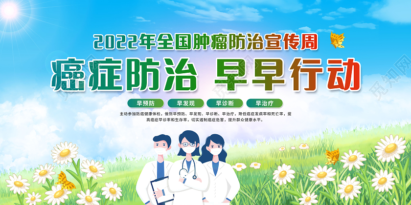 绿色简约2022年全国肿瘤防治宣传周宣传栏
