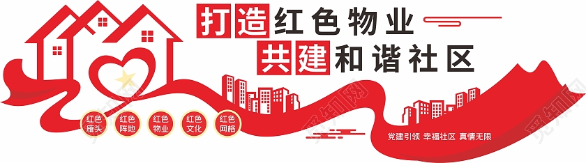红色简约大气物业管理社区居民建设宣传文化墙物业文化墙