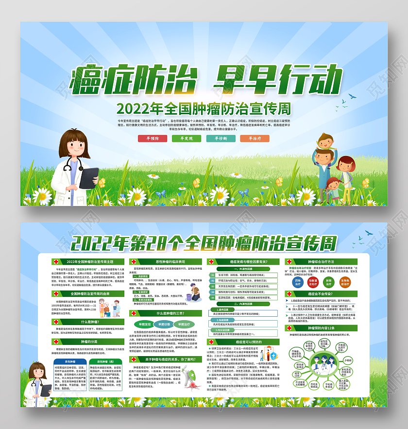 绿色清新2022年全国肿瘤防治宣传周宣传栏