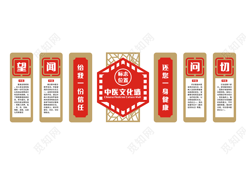 红色中式风格古中医文化墙医院文化墙