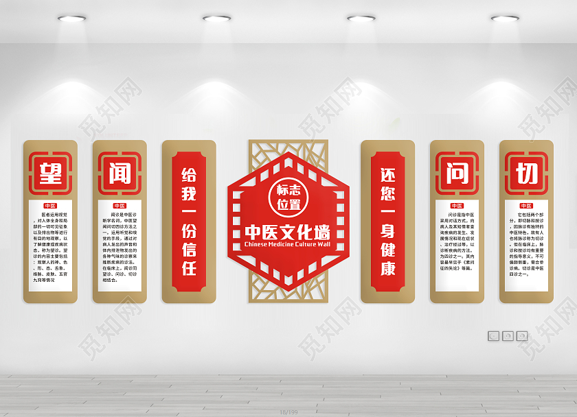 红色中式风格古中医文化墙医院文化墙