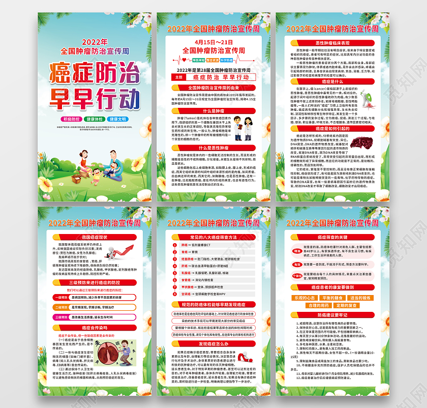 绿色卡通2022年全国肿瘤防治宣传周套图全国肿瘤防治宣传周宣传栏