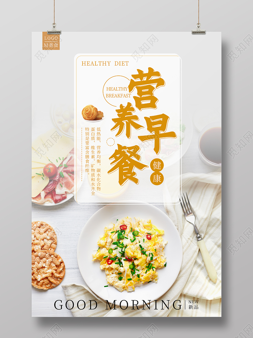 简约清新大气营养早餐美食海报
