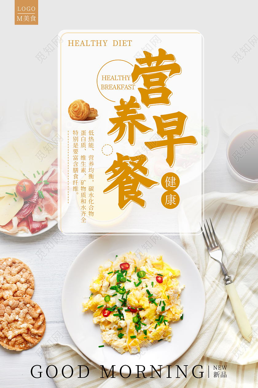 简约清新大气营养早餐美食海报