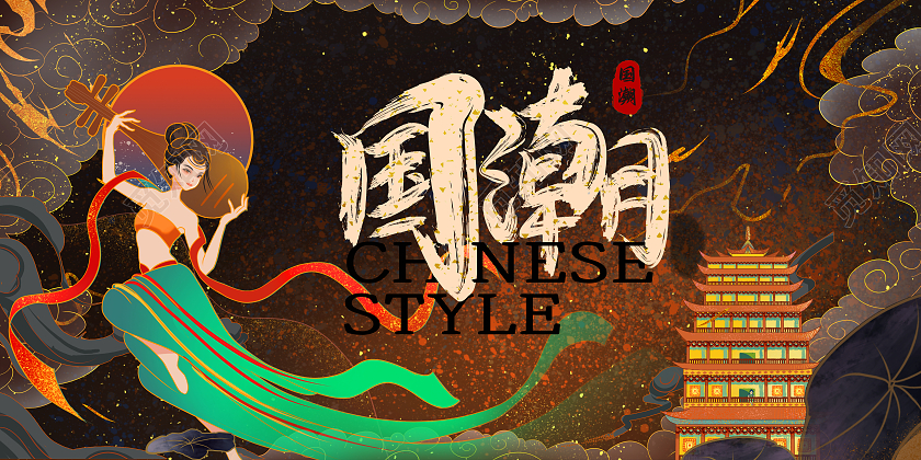 褐色复古做旧中国风国潮来袭展板