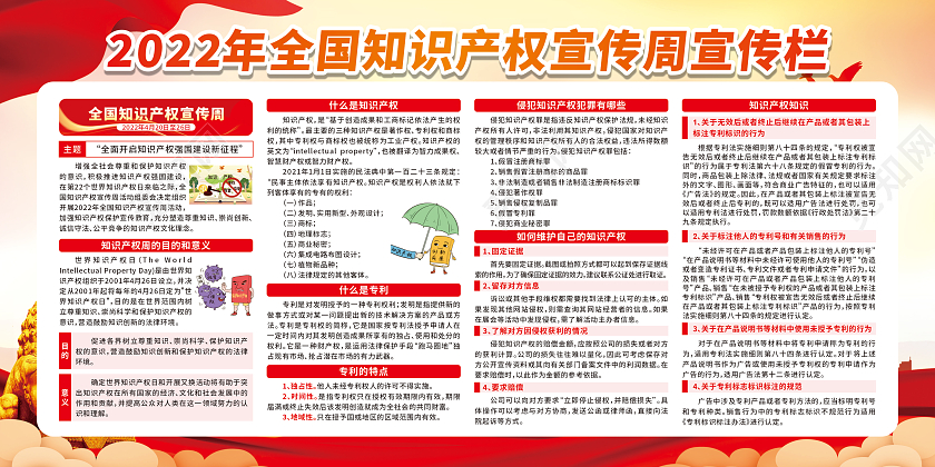 红色2022年全国知识产权宣传周宣传栏