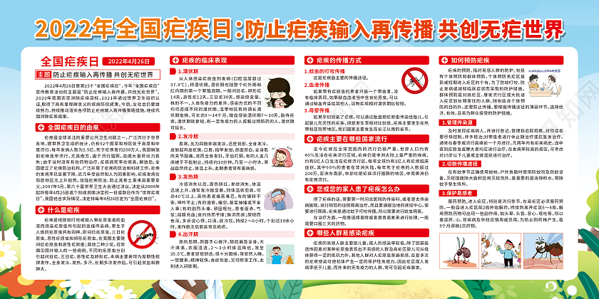 蓝色卡通2022年全国疟疾日宣传栏