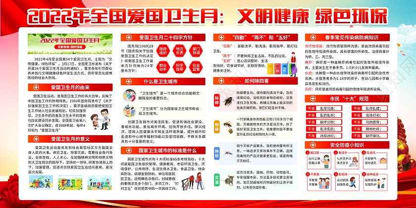 水彩风格爱国卫生月宣传栏全国爱国卫生月宣传栏