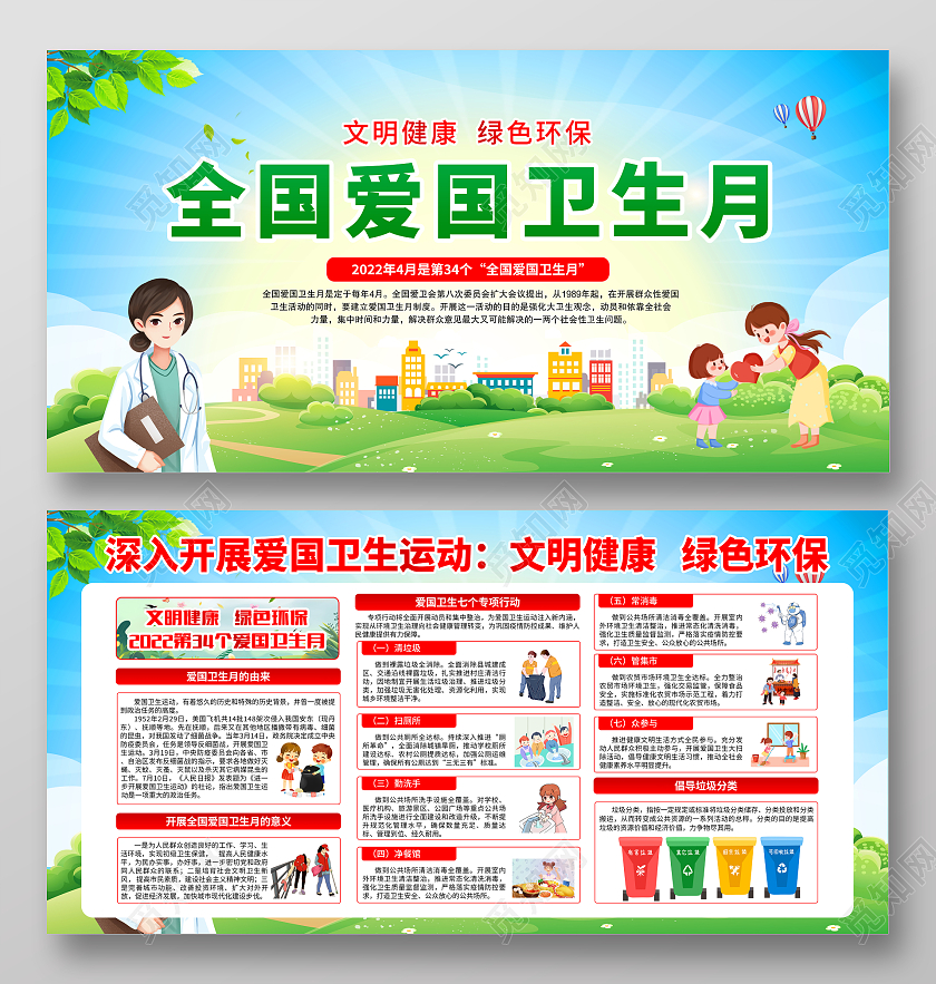 蓝色2022年全国爱国卫生月宣传栏