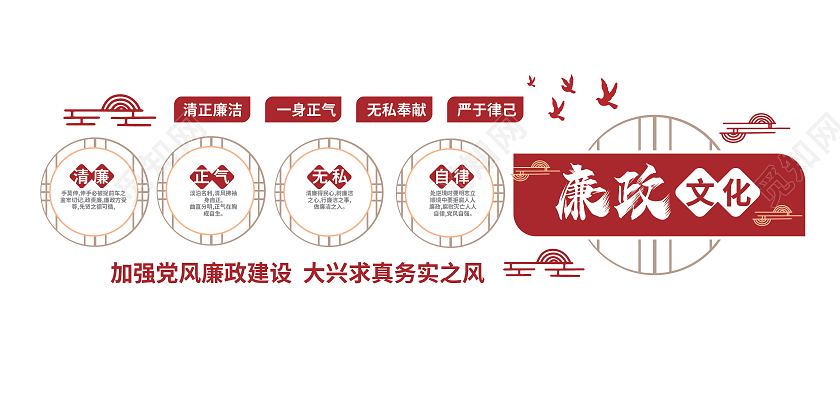 红色创意大气清正廉洁廉政文化墙设计