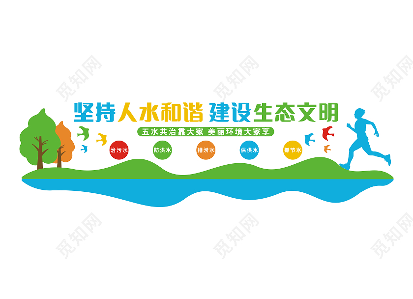 大气坚持人水和谐建设生态文明节约用水文化墙