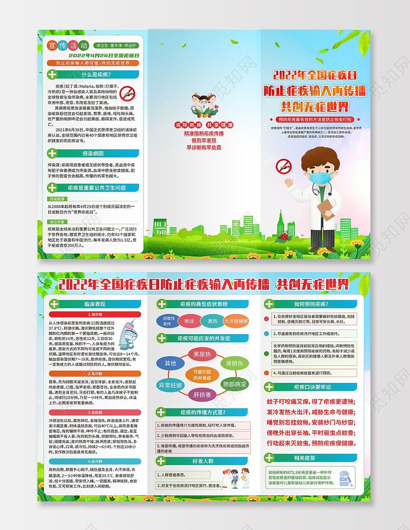 2022年全国疟疾日宣传栏三折页