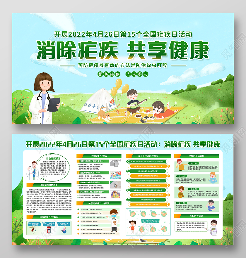 绿色简约背景2022年全国疟疾日宣传栏