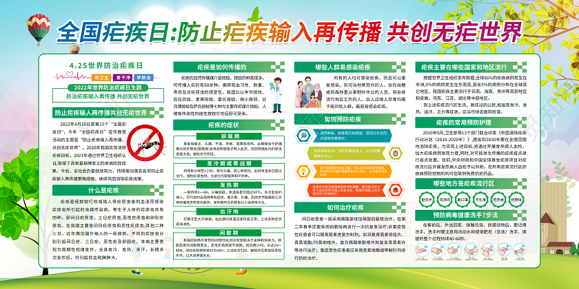 绿色渐变2022年全国疟疾日宣传栏