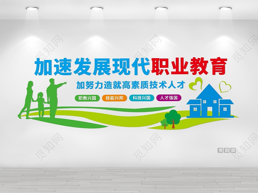 彩色卡通加速发展现代职业教育文化墙