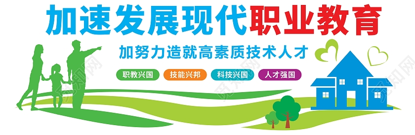 彩色卡通加速发展现代职业教育文化墙