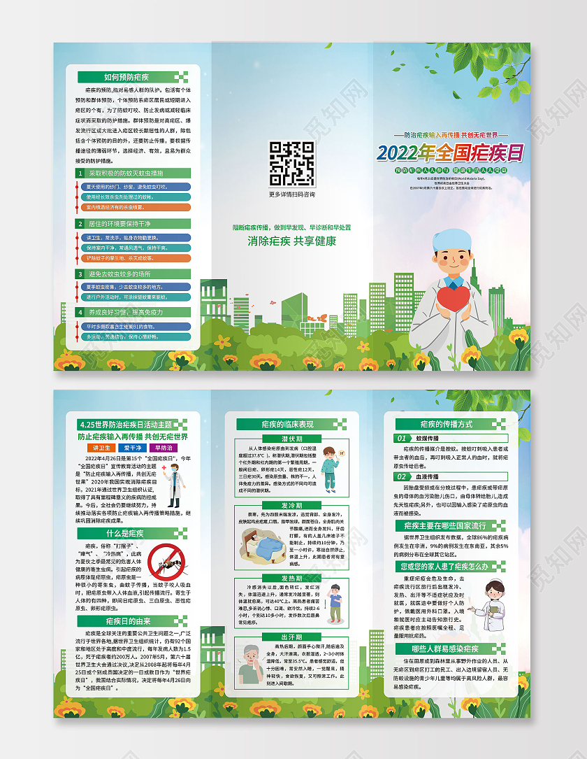 绿色渐变2022年全国疟疾日宣传栏