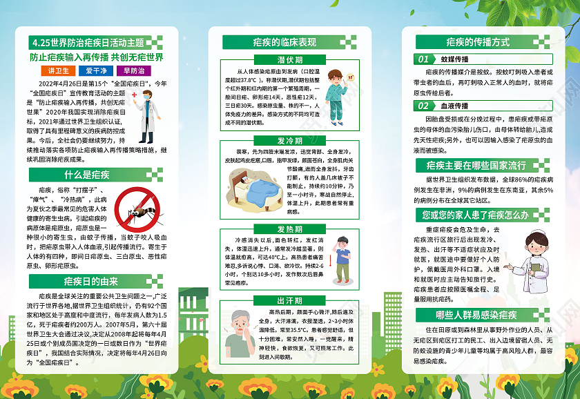 绿色渐变2022年全国疟疾日宣传栏