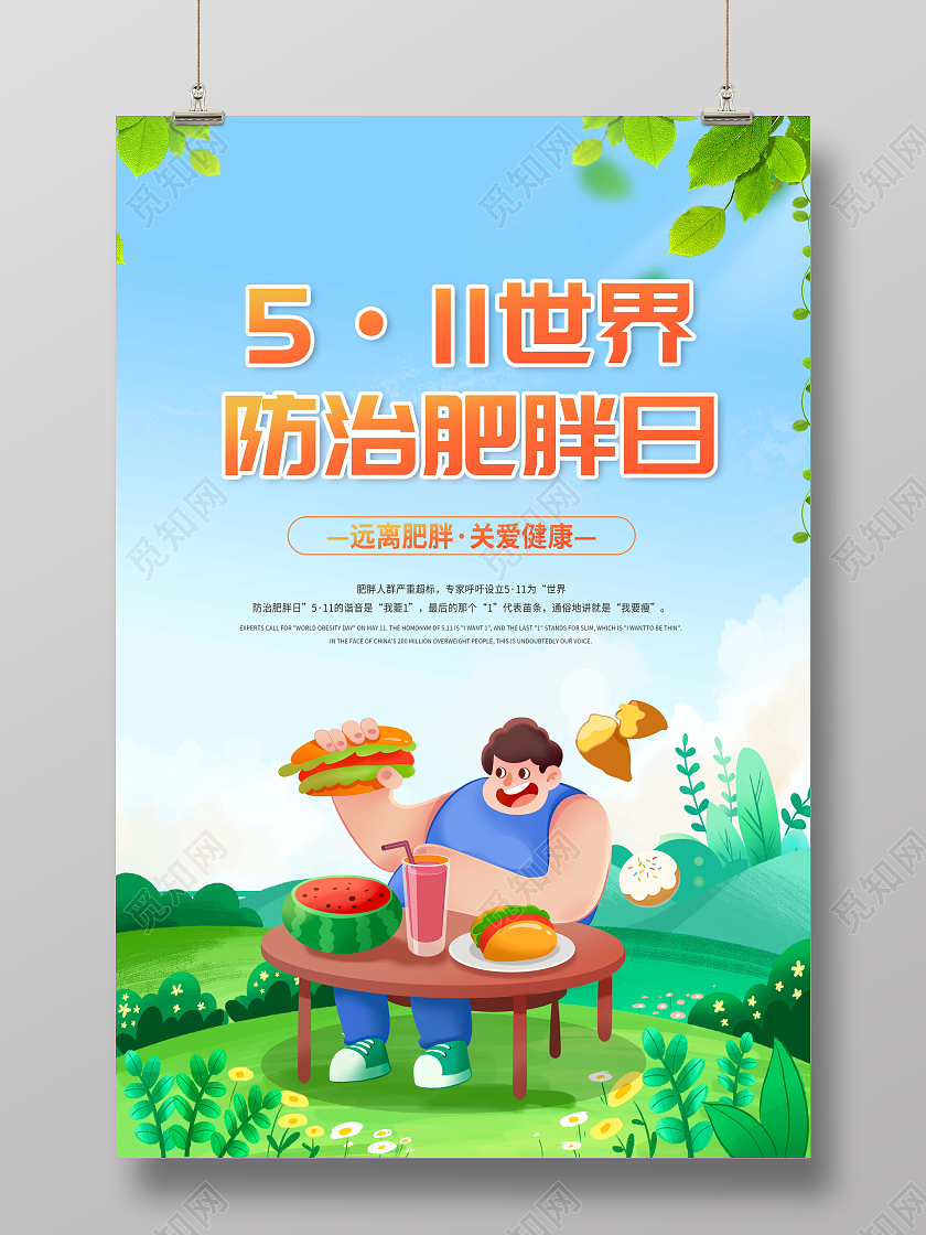 绿色5月11日世界防治肥胖日海报