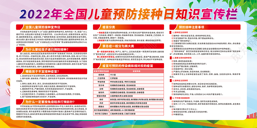 渐变卡通全国预防接种日儿童预防接种日宣传栏