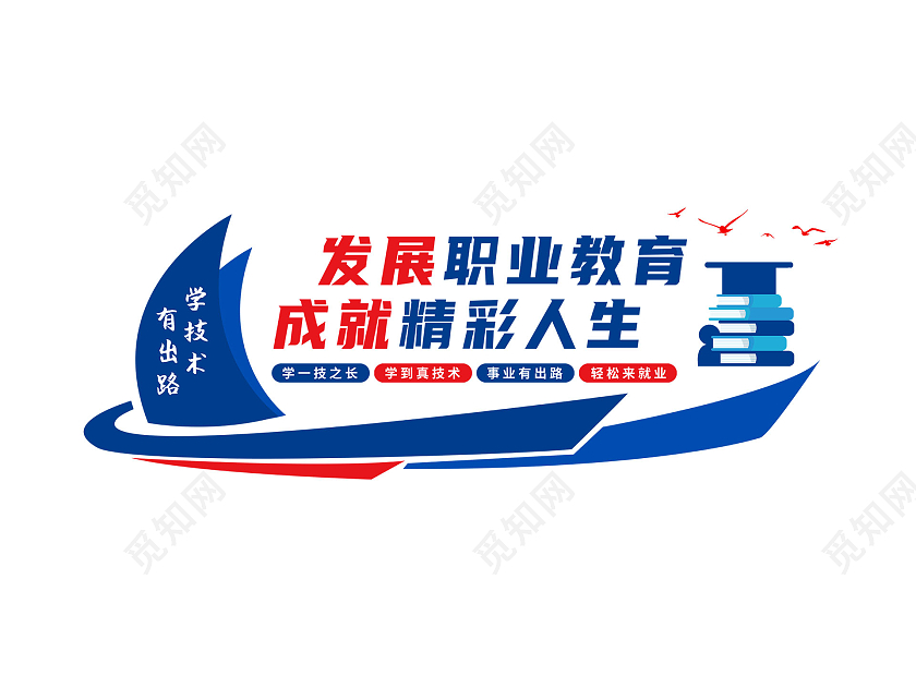 蓝色大气简约发展职业教育成就精彩人生职业教育文化墙