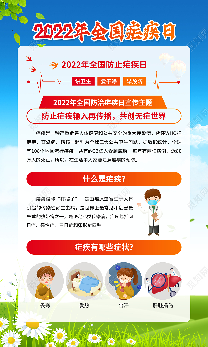 绿色简约2022年全国疟疾日宣传栏