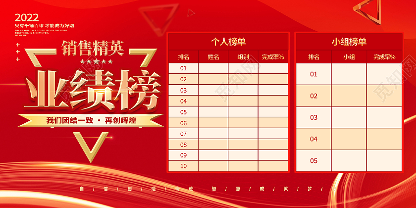 红色简约销售精英业绩榜销售展板