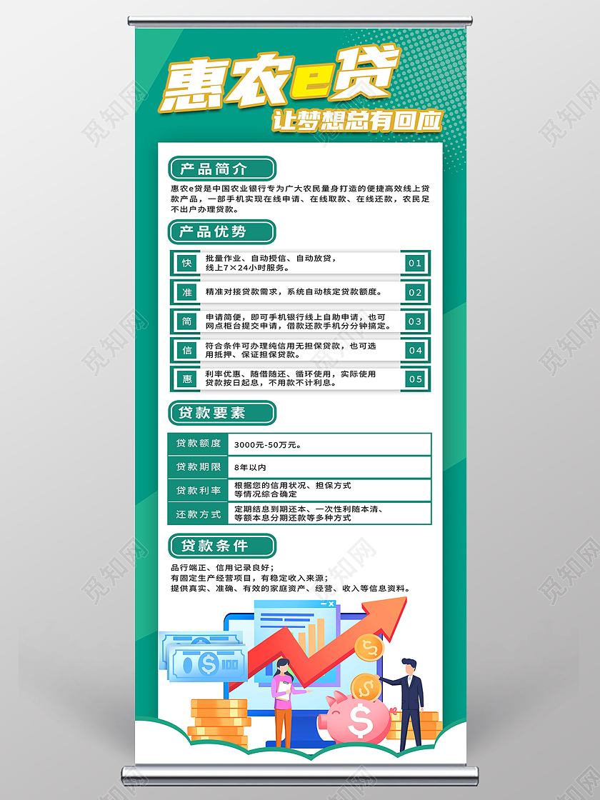 绿色简约银行惠农贷款服务三农贷款易拉宝展架