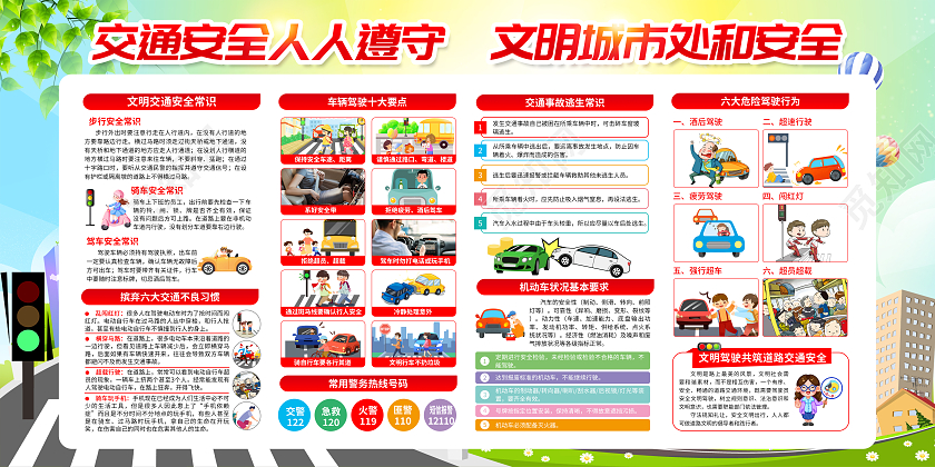 水彩风格2022年全国交通安全反思日宣传栏