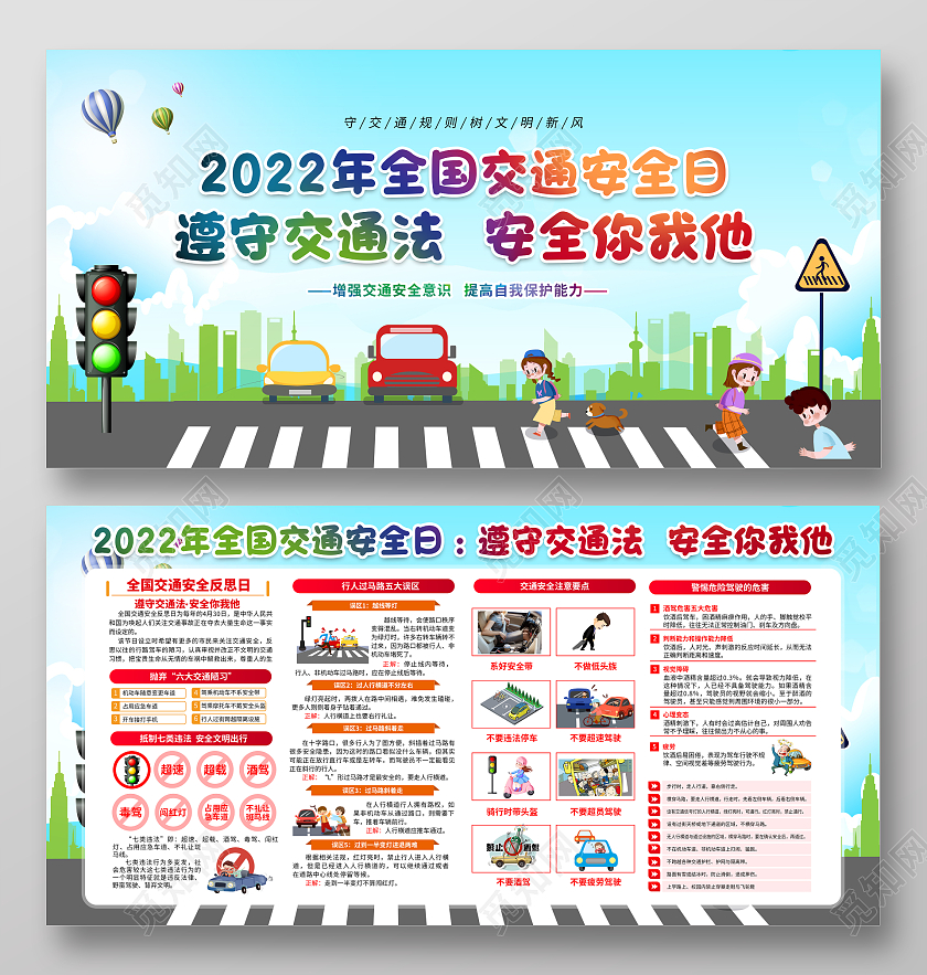蓝色风格2022全国交通安全反思日宣传栏