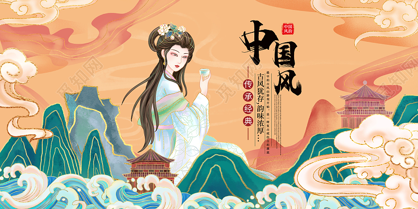 黄色简约时尚中式中国风展板