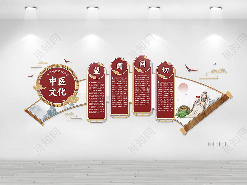 红色国风中华传统医学中医文化墙