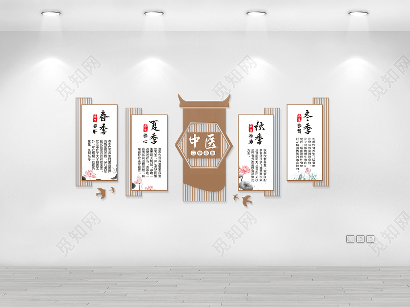 咖啡色中医养生四季养生春夏秋冬中医文化墙