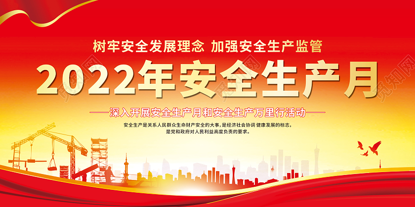 红色城市剪影2022安全生产月宣传栏