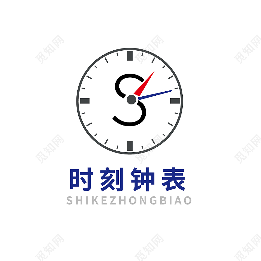 蓝红色创意简洁时刻钟表钟表企业logo设计手表logo