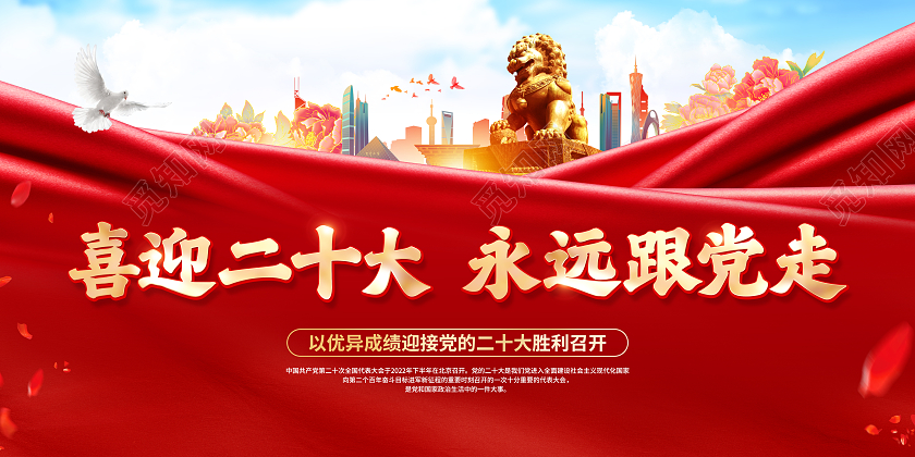 红色简约喜迎党的二十大展板
