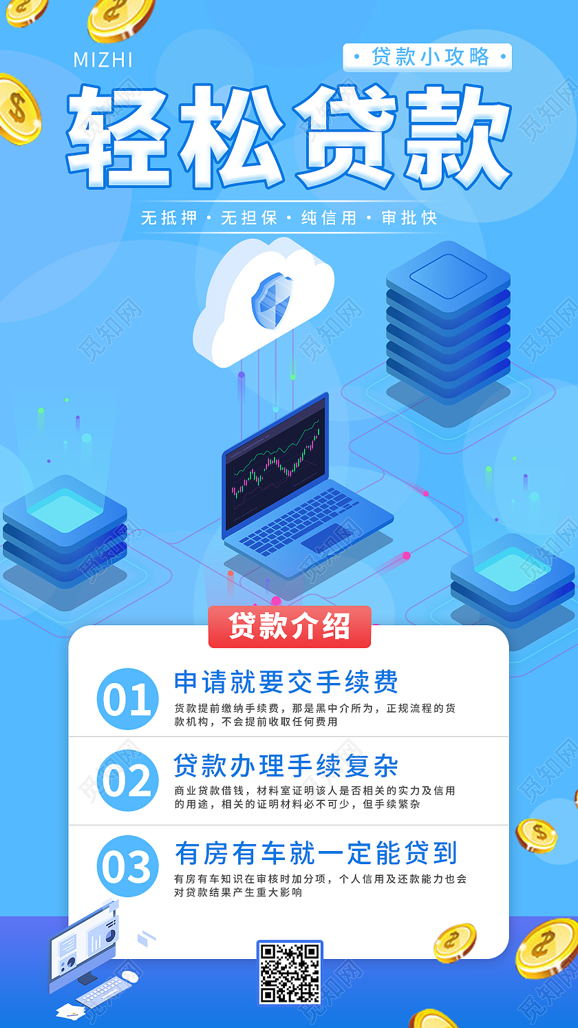 蓝色小额极速贷款银行金融贷款手机海报