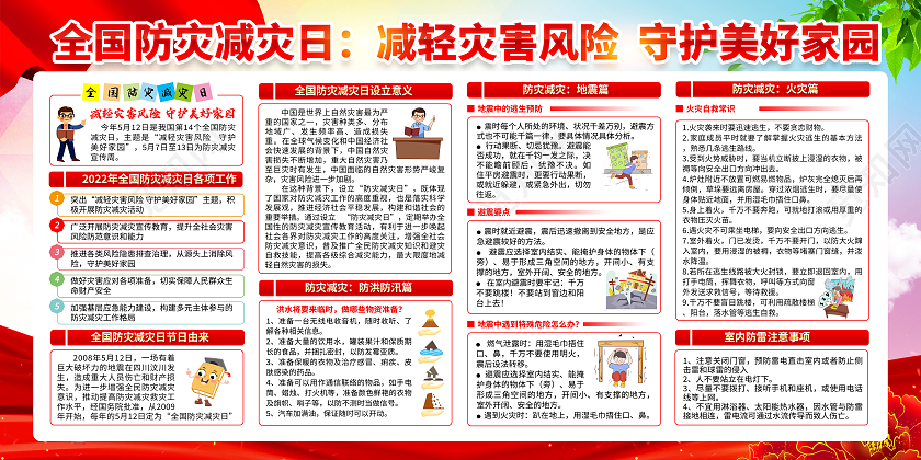 水彩风格2022防灾减灾宣传栏全国减灾日宣传栏