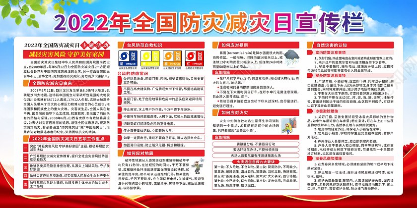 红色2022年全国防灾减灾日全国减灾日宣传栏