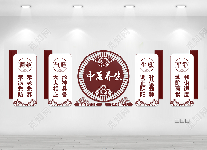 深红色大气中医养生文化墙中医文化墙