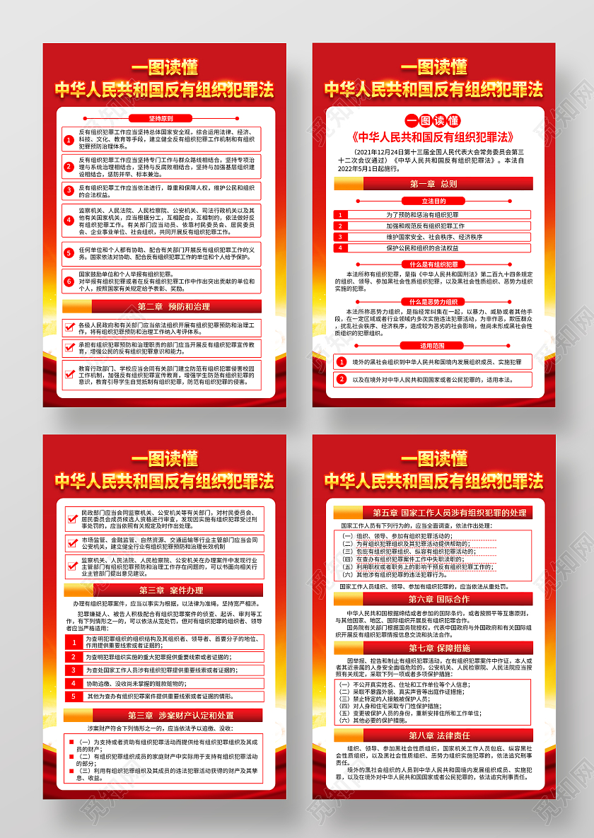 红色反有组织犯罪法宣传海报套图