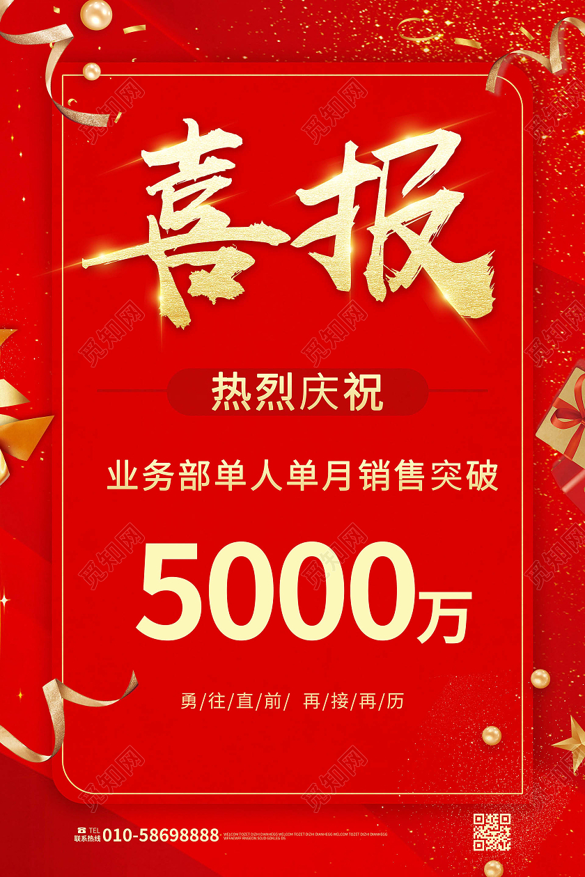 红色喜庆大气简洁喜报企业销售喜报海报设计