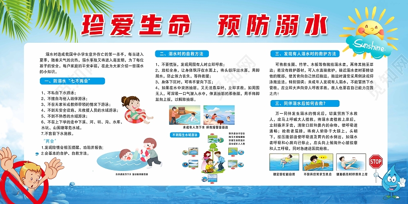 蓝色简约大气夏天防溺水宣传栏