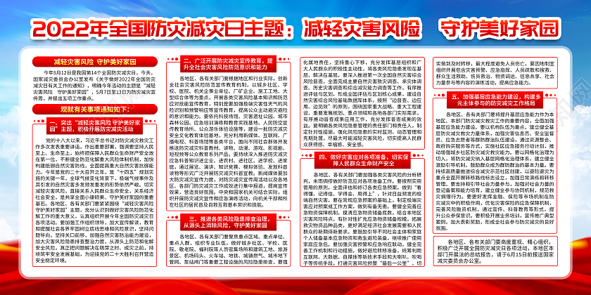 蓝色风格2022全国防灾减灾日宣传栏全国减灾日宣传栏