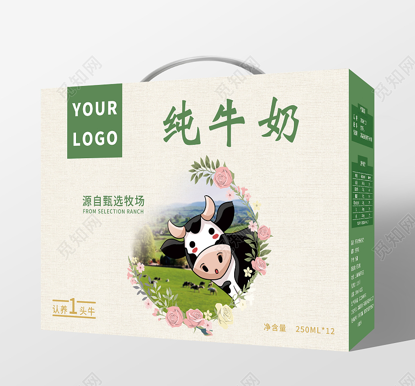 浅色纯牛奶卡通包装盒牛奶包装
