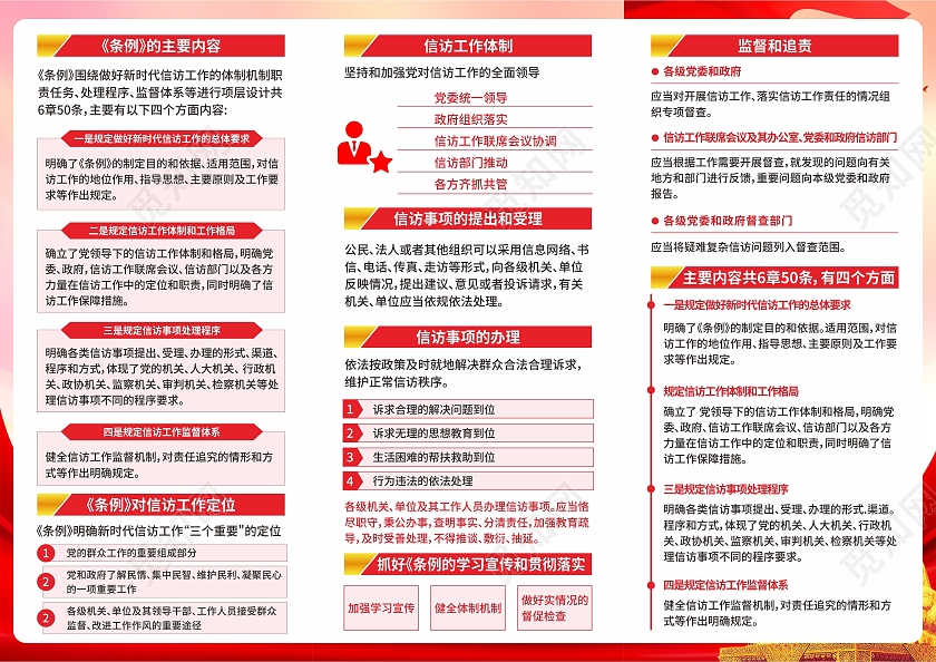 红色党政深入学习贯彻信访工作条例三折页