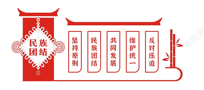 红色民族团结中国结民族团结文化墙